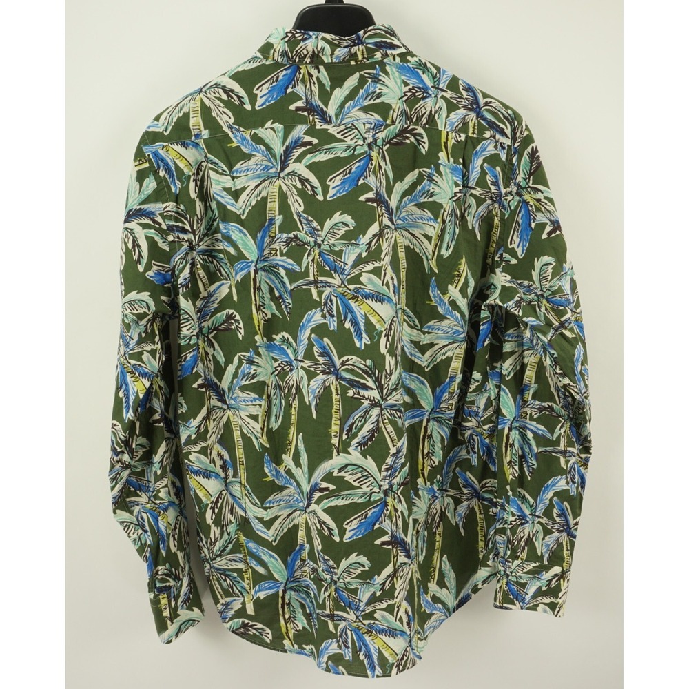 Hartford Men's XL Long Sleeve Green Blue Palm Tree Jersey Cotton Hawaiian Shirt - Picture 2 of 10